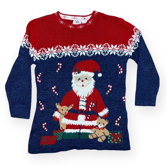 Vintage Christmas Santa Fair Isle Long Sweater Nutcracker Small 90's - Picture 2 of 6